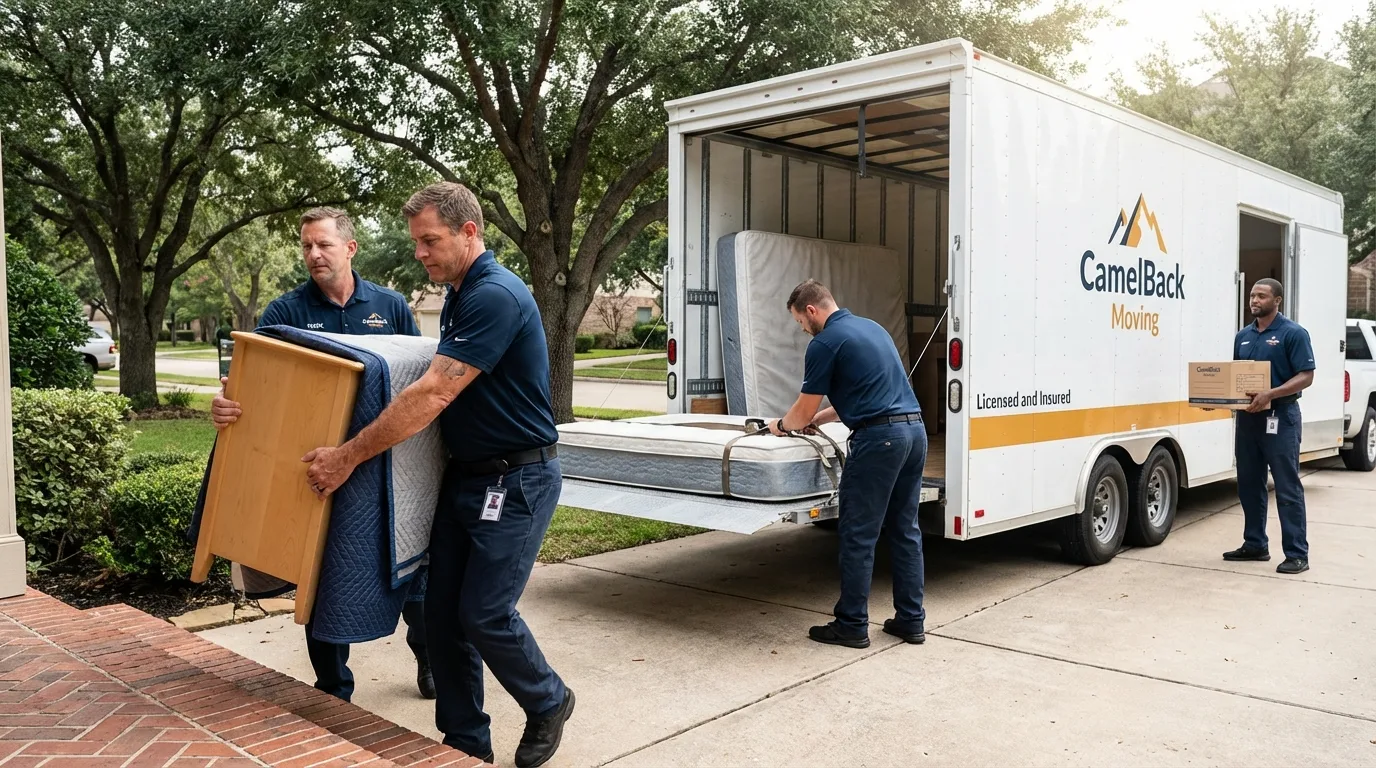 Crew loading residential truck for cross-state move from Marshfield, MA