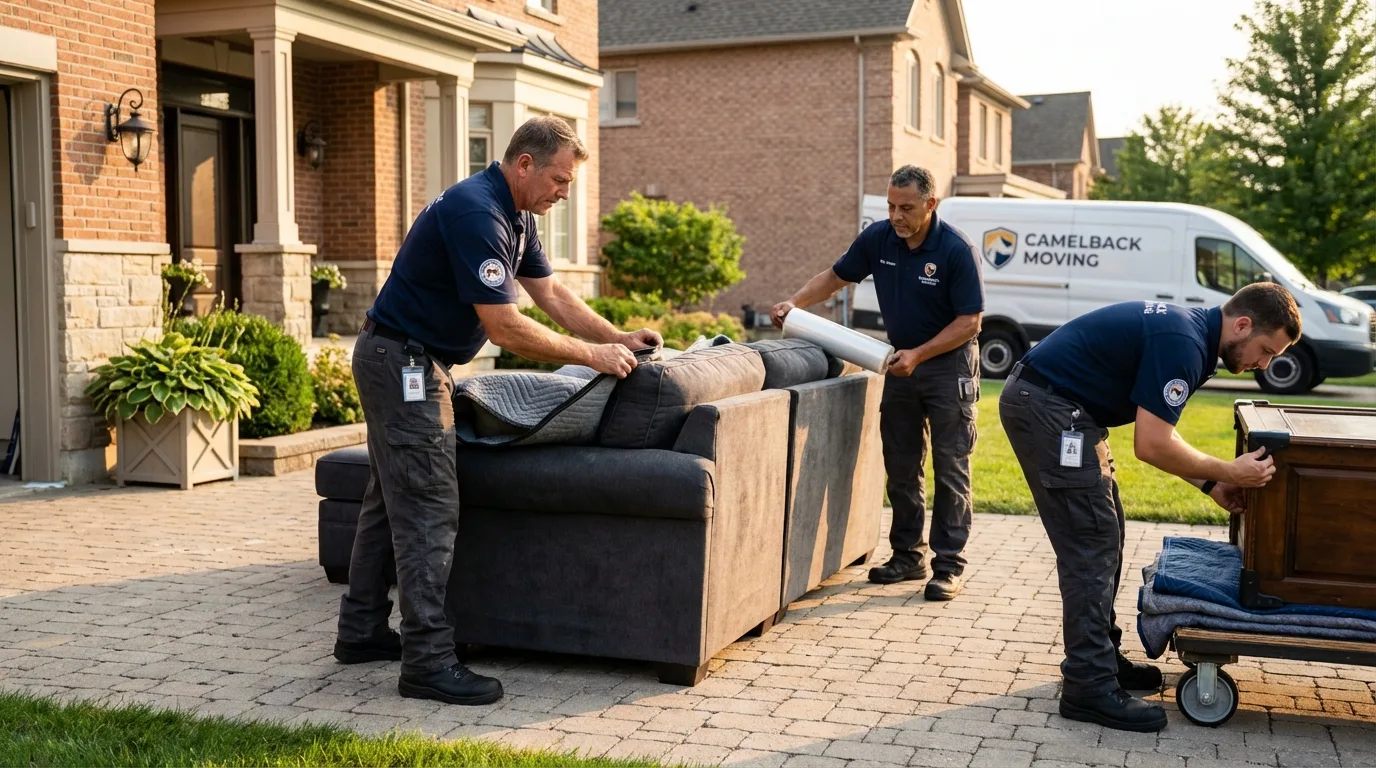 Large estate moving crew wrapping furniture in Marshfield, MA